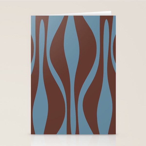 Mid-Century Modern Retro Lounge Striped Ogee Pattern Brown and Blue Stationery Card Gallery Image 1