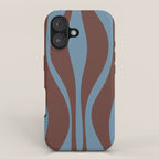 Mid-Century Modern Retro Lounge Striped Ogee Pattern Brown and Blue iPhone Case Gallery Image 1