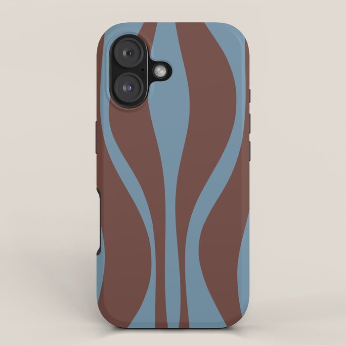 Mid-Century Modern Retro Lounge Striped Ogee Pattern Brown and Blue iPhone Case Gallery Image 1
