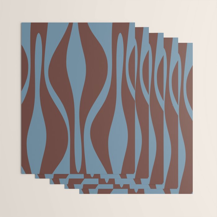 Mid-Century Modern Retro Lounge Striped Ogee Pattern Brown and Blue Wrapping Paper Gallery Image 3