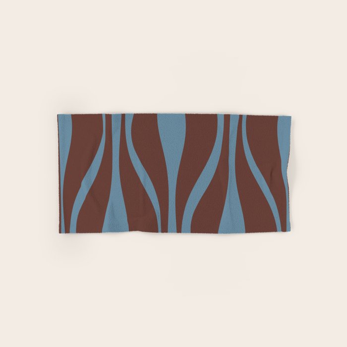 Mid-Century Modern Retro Lounge Striped Ogee Pattern Brown and Blue Bath Towel Gallery Image 1