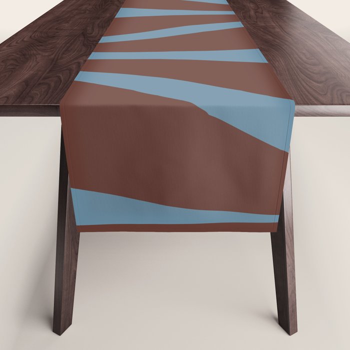 Mid-Century Modern Retro Lounge Striped Ogee Pattern Brown and Blue Table Runner Gallery Image 1