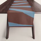 Mid-Century Modern Retro Lounge Striped Ogee Pattern Brown and Blue Table Runner Gallery Image 1