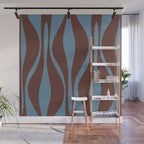 Mid-Century Modern Retro Lounge Striped Ogee Pattern Brown and Blue Wall Mural Gallery Image 1