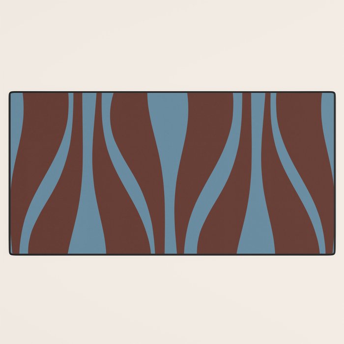 Mid-Century Modern Retro Lounge Striped Ogee Pattern Brown and Blue Desk Mat Gallery Image 3