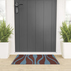 Mid-Century Modern Retro Lounge Striped Ogee Pattern Brown and Blue Welcome Mat Gallery Image 3
