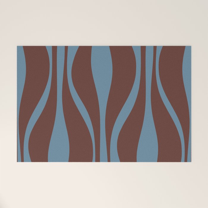 Mid-Century Modern Retro Lounge Striped Ogee Pattern Brown and Blue Welcome Mat Gallery Image 1