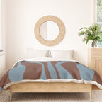 Mid-Century Modern Retro Lounge Striped Ogee Pattern Brown and Blue Duvet Cover Gallery Image 3