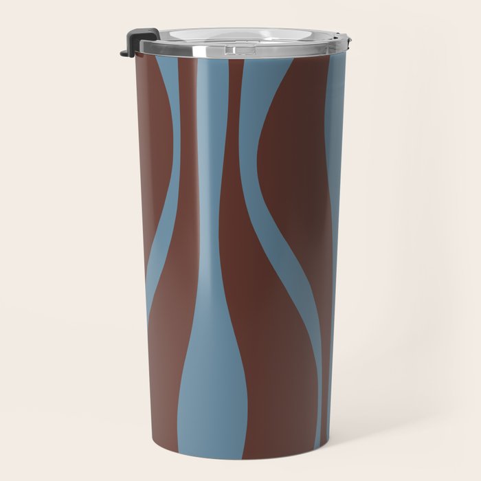 Mid-Century Modern Retro Lounge Striped Ogee Pattern Brown and Blue Travel Mug Gallery Image 3