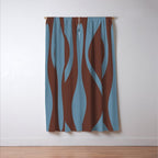 Mid-Century Modern Retro Lounge Striped Ogee Pattern Brown and Blue Window Curtain Gallery Image 3