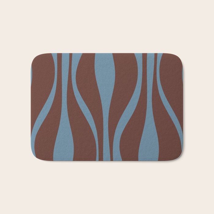 Mid-Century Modern Retro Lounge Striped Ogee Pattern Brown and Blue Bath Mat Gallery Image 1
