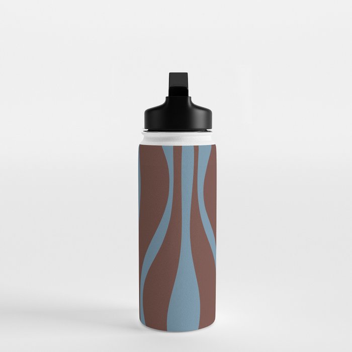 Mid-Century Modern Retro Lounge Striped Ogee Pattern Brown and Blue Water Bottle Gallery Image 3