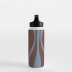 Mid-Century Modern Retro Lounge Striped Ogee Pattern Brown and Blue Water Bottle Gallery Image 3