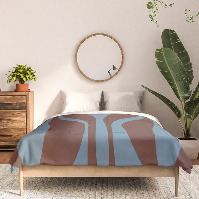 Mid-Century Modern Retro Lounge Striped Ogee Pattern Brown and Blue Comforter Gallery Image 3