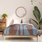 Mid-Century Modern Retro Lounge Striped Ogee Pattern Brown and Blue Comforter Gallery Image 3