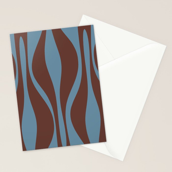 Mid-Century Modern Retro Lounge Striped Ogee Pattern Brown and Blue Stationery Card Gallery Image 2