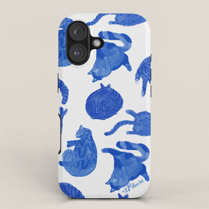 Sleepy Cozy Kitty Cats in Royal Blue & White iPhone Case Gallery Image 1