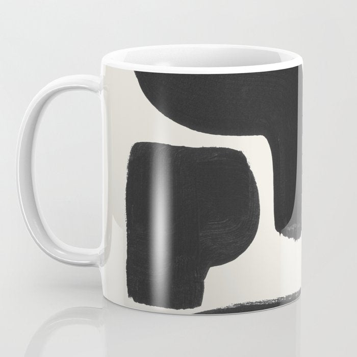 Black Ink Paint Brush Strokes Abstract Organic Pattern Mid Century Style Coffee Mug Gallery Image 3