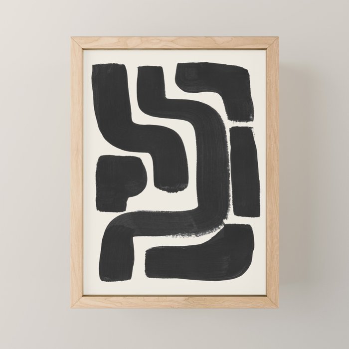 Black Ink Paint Brush Strokes Abstract Organic Pattern Mid Century Style Mini Art Print Gallery Image 1