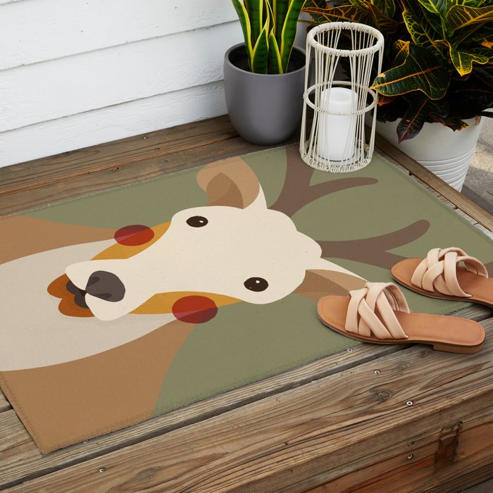 Red Deer Animal Portrait Outdoor Rug Gallery Image 2