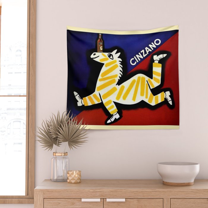 Vintage Cinzano Italian Yellow Zebra Advertisement Wall Art Wall Tapestry Gallery Image 2
