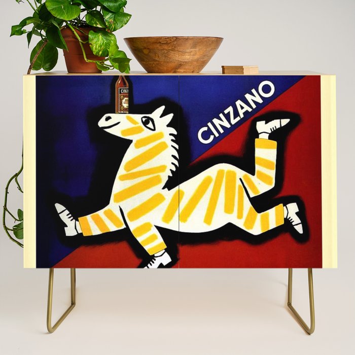 Vintage Cinzano Italian Yellow Zebra Advertisement Wall Art Credenza Gallery Image 1