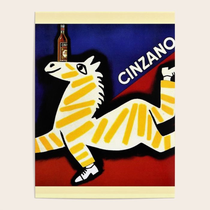 Vintage Cinzano Italian Yellow Zebra Advertisement Wall Art Poster Gallery Image 1