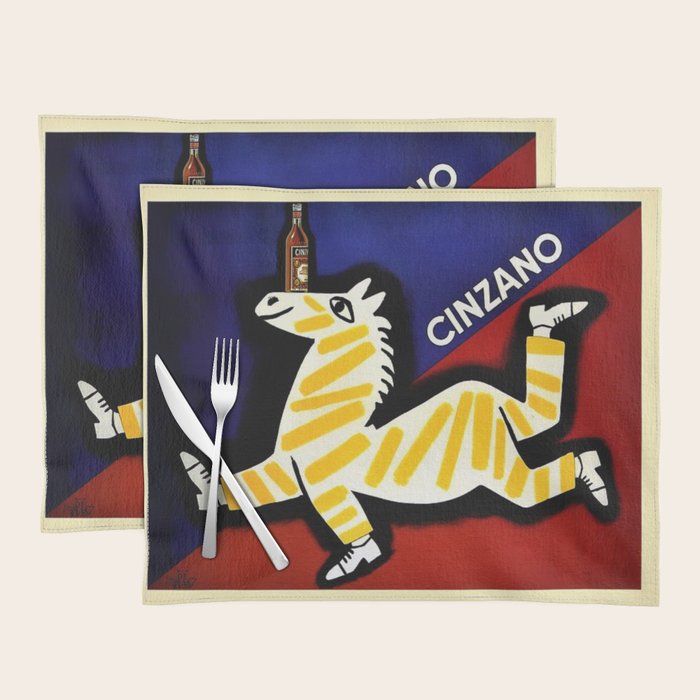 Vintage Cinzano Italian Yellow Zebra Advertisement Wall Art Placemat Gallery Image 1