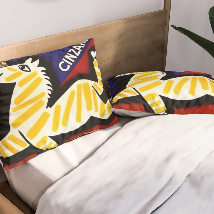 Vintage Cinzano Italian Yellow Zebra Advertisement Wall Art Pillow Sham Gallery Image 2