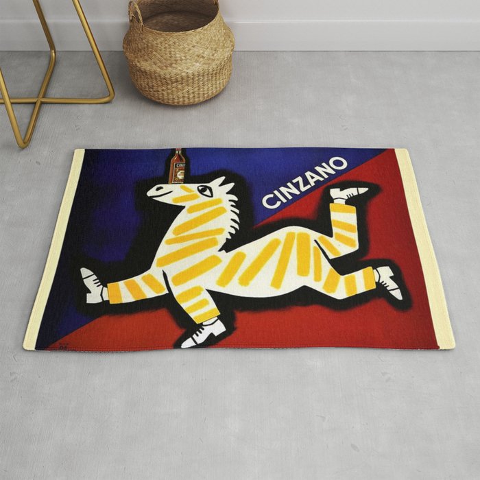 Vintage Cinzano Italian Yellow Zebra Advertisement Wall Art Rug Gallery Image 1
