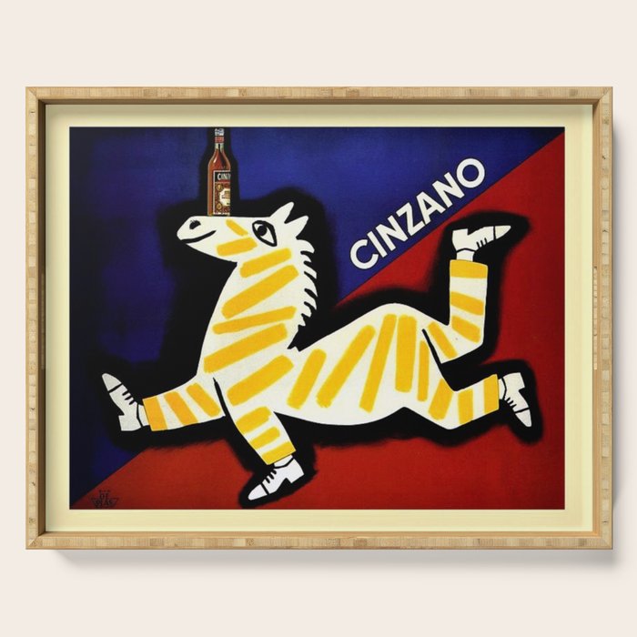 Vintage Cinzano Italian Yellow Zebra Advertisement Wall Art Serving Tray Gallery Image 1