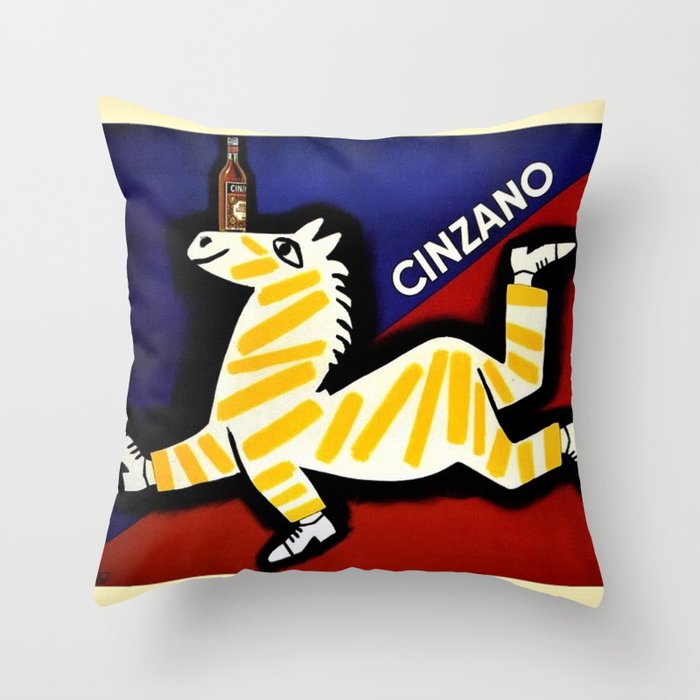 Vintage Cinzano Italian Yellow Zebra Advertisement Wall Art Throw Pillow Gallery Image 6