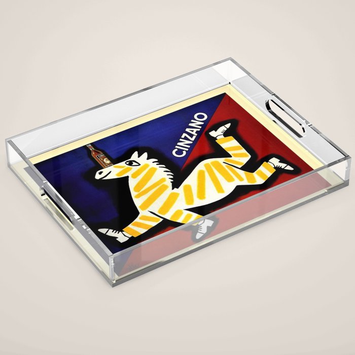 Vintage Cinzano Italian Yellow Zebra Advertisement Wall Art Acrylic Tray Gallery Image 1