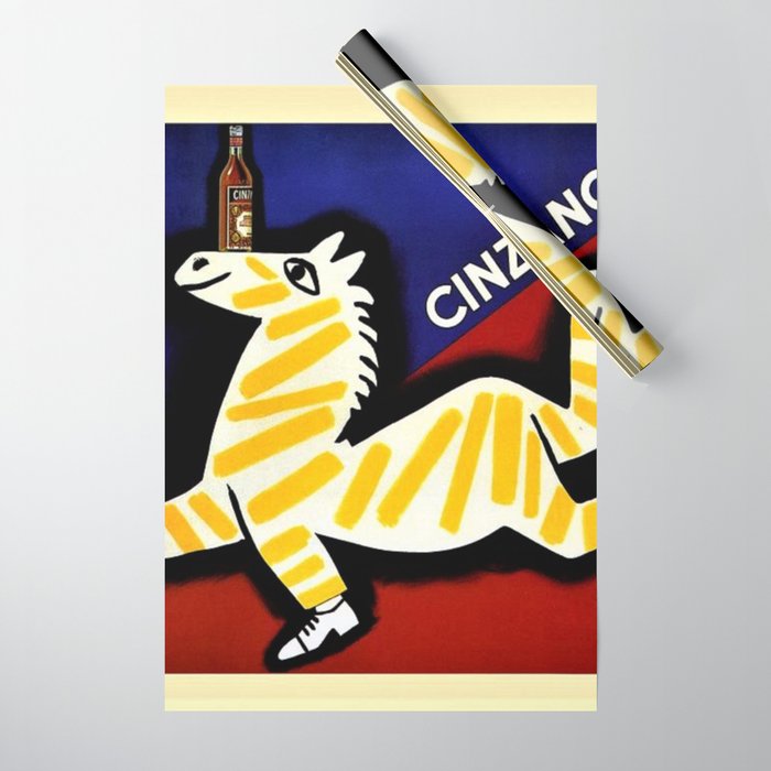 Vintage Cinzano Italian Yellow Zebra Advertisement Wall Art Wrapping Paper Gallery Image 1