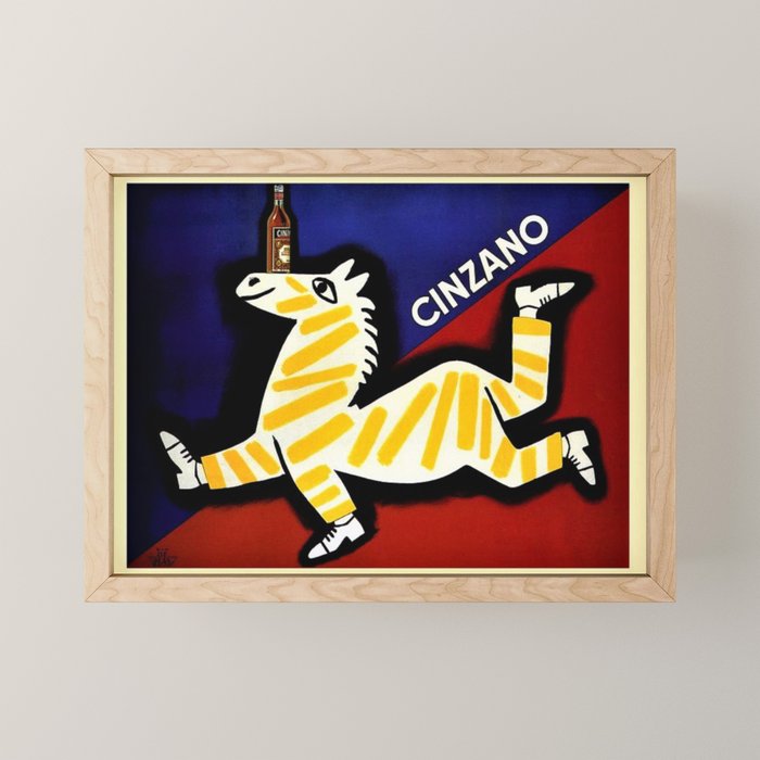 Vintage Cinzano Italian Yellow Zebra Advertisement Wall Art Mini Art Print Gallery Image 1