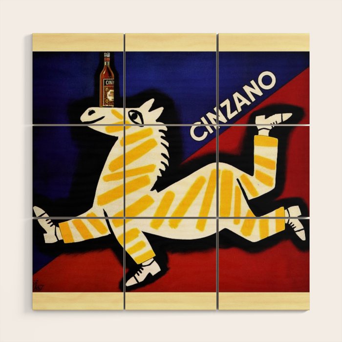 Vintage Cinzano Italian Yellow Zebra Advertisement Wall Art Wood Wall Art Gallery Image 1