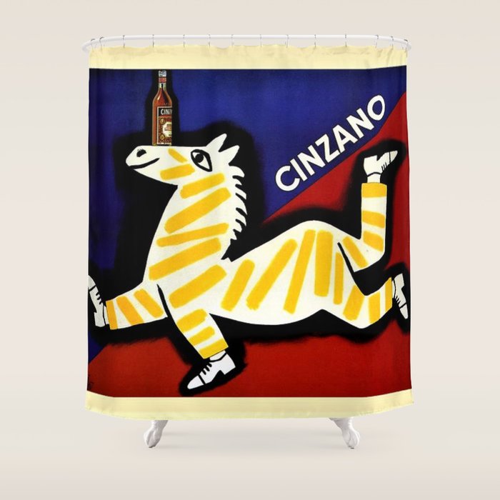 Vintage Cinzano Italian Yellow Zebra Advertisement Wall Art Shower Curtain Gallery Image 1