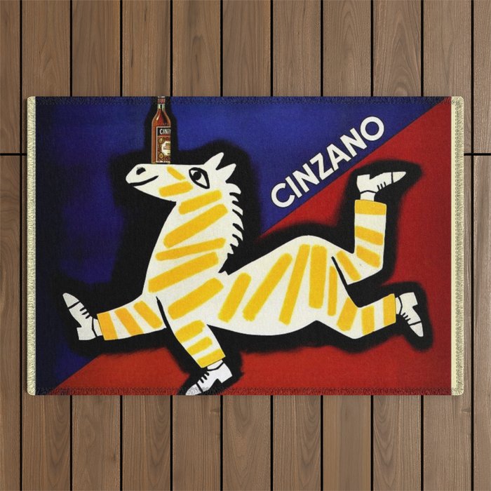 Vintage Cinzano Italian Yellow Zebra Advertisement Wall Art Outdoor Rug Gallery Image 1