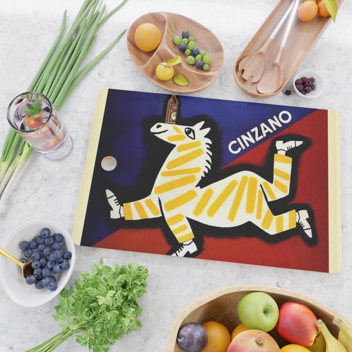 Vintage Cinzano Italian Yellow Zebra Advertisement Wall Art Cutting Board Gallery Image 2