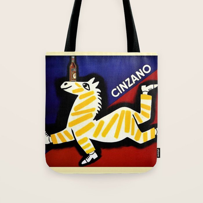 Vintage Cinzano Italian Yellow Zebra Advertisement Wall Art Tote Bag Gallery Image 1