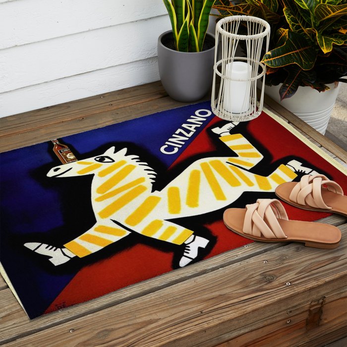 Vintage Cinzano Italian Yellow Zebra Advertisement Wall Art Outdoor Rug Gallery Image 2