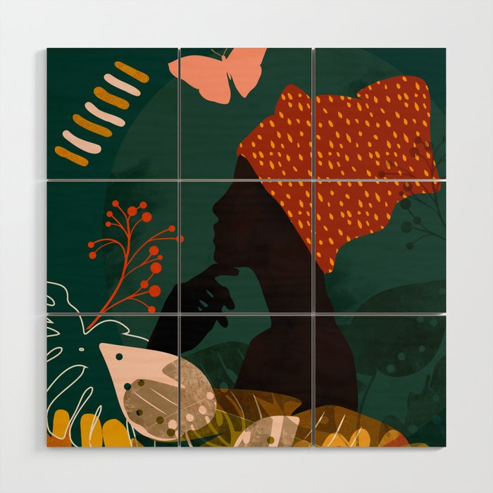 mid century black summer garden Wood Wall Art Gallery Image 1