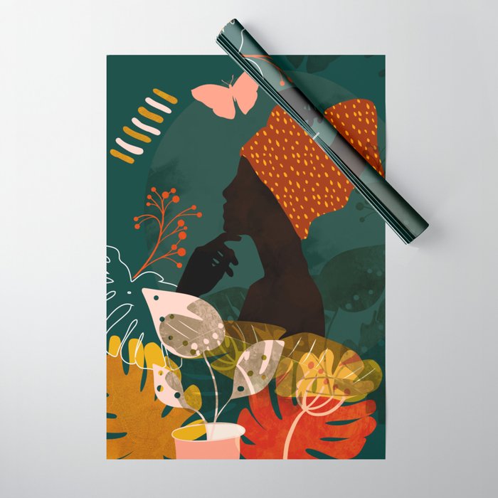 mid century black summer garden Wrapping Paper Gallery Image 1
