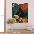 mid century black summer garden Wall Tapestry Gallery Image 2
