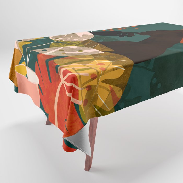 mid century black summer garden Tablecloth Gallery Image 1