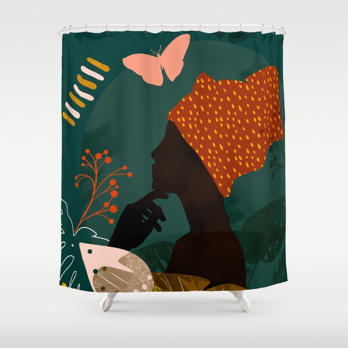 mid century black summer garden Shower Curtain Gallery Image 1