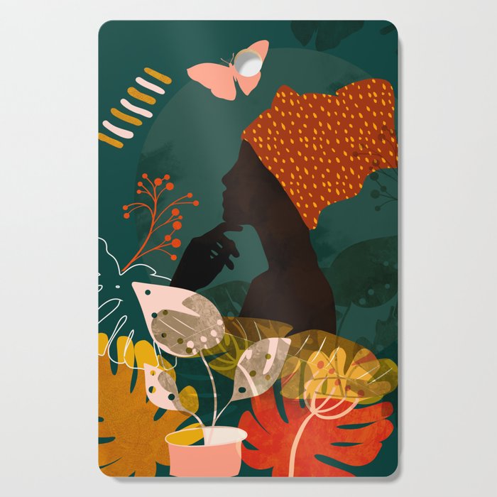 mid century black summer garden Cutting Board Gallery Image 1