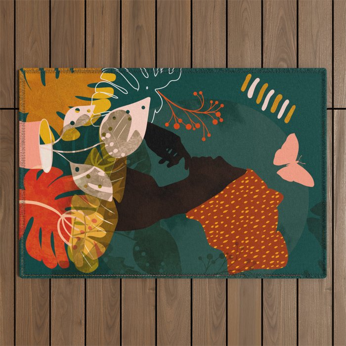 mid century black summer garden Outdoor Rug Gallery Image 1