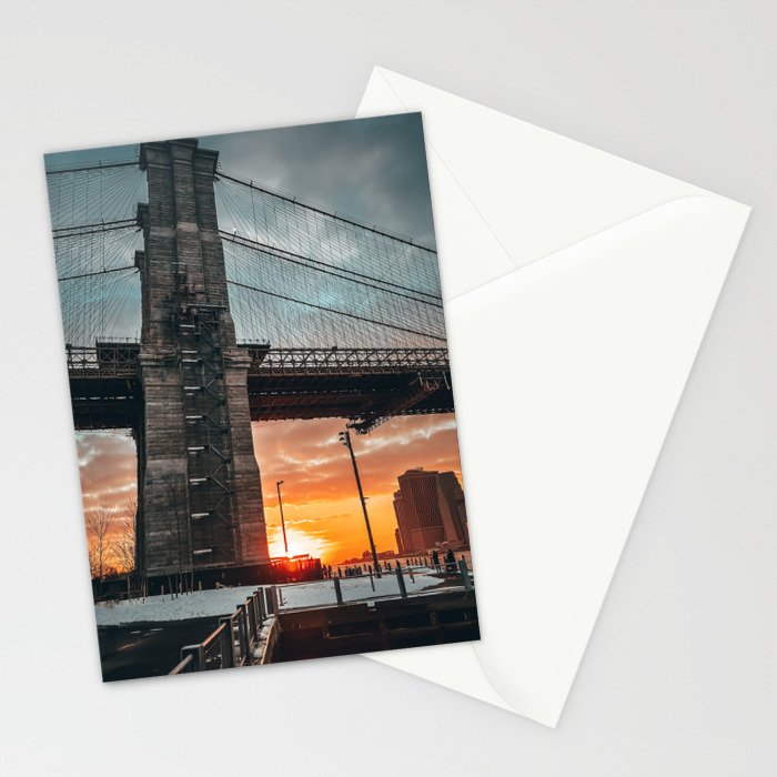 New York City Brooklyn Bridge during winter Stationery Card Gallery Image 2