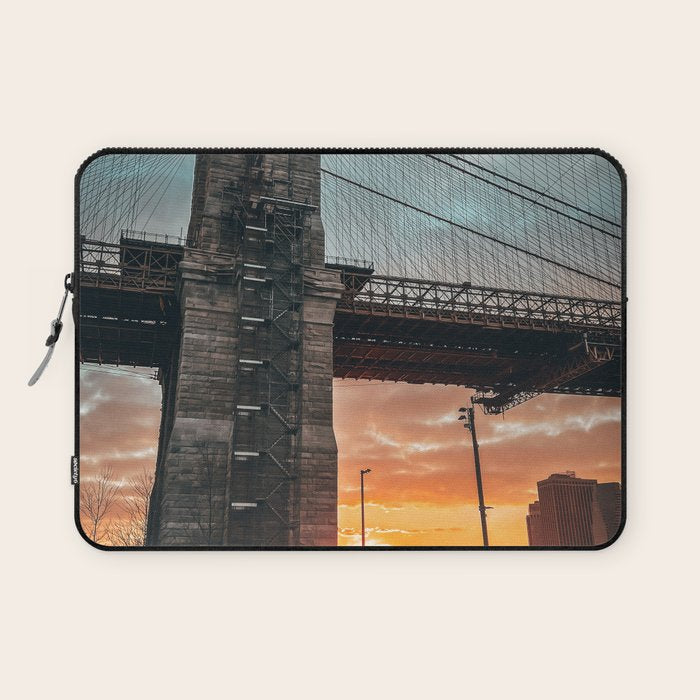New York City Brooklyn Bridge during winter Laptop Sleeve Gallery Image 1